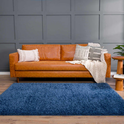 Faina Solid Dark Blue Shag Rug Washable Rugs TriadCommerceInc