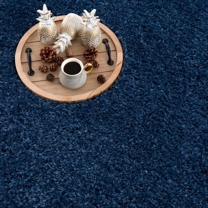 Faina Solid Dark Blue Shag Rug Washable Rugs TriadCommerceInc