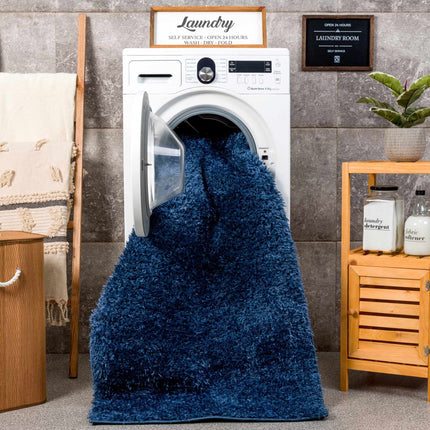 Faina Solid Dark Blue Shag Rug Washable Rugs TriadCommerceInc
