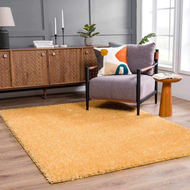 Faina Solid Gold Shag Rug Washable Rugs TriadCommerceInc