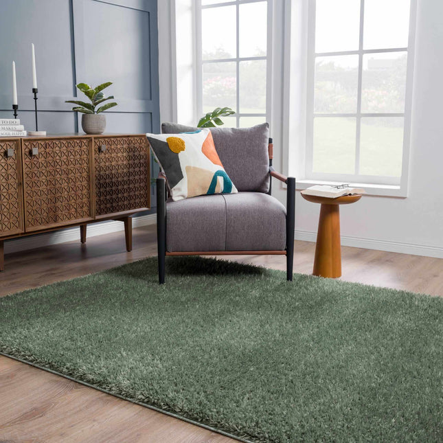 Faina Solid Green Shag Rug Washable Rugs TriadCommerceInc