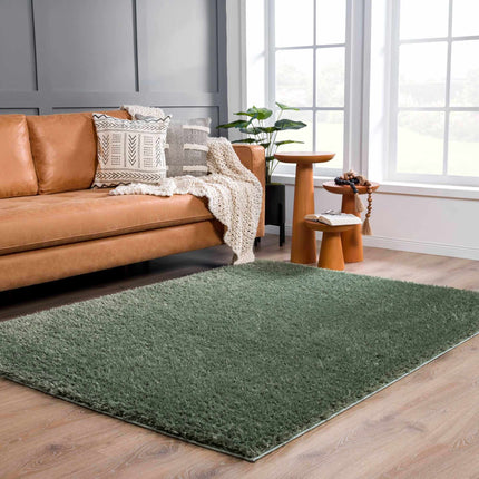 Faina Solid Green Shag Rug Washable Rugs TriadCommerceInc