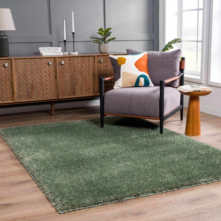 Faina Solid Green Shag Rug Washable Rugs TriadCommerceInc