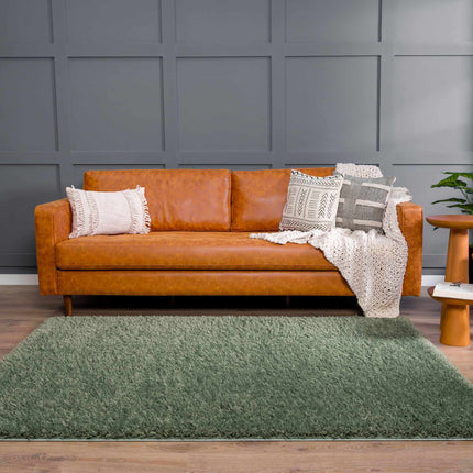Faina Solid Green Shag Rug Washable Rugs TriadCommerceInc