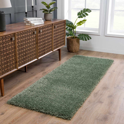 Faina Solid Green Shag Rug Washable Rugs TriadCommerceInc