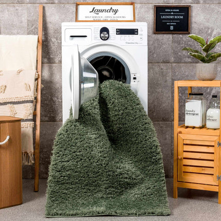Faina Solid Green Shag Rug Washable Rugs TriadCommerceInc