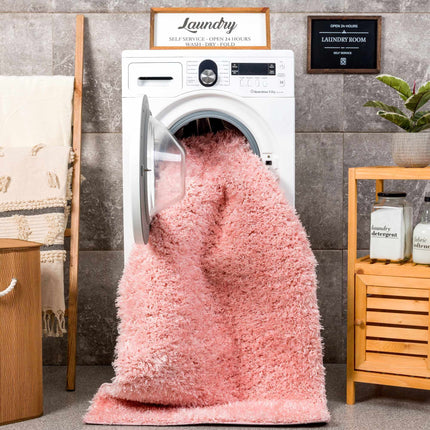 Faina Solid Pink Shag Rug Washable Rugs TriadCommerceInc