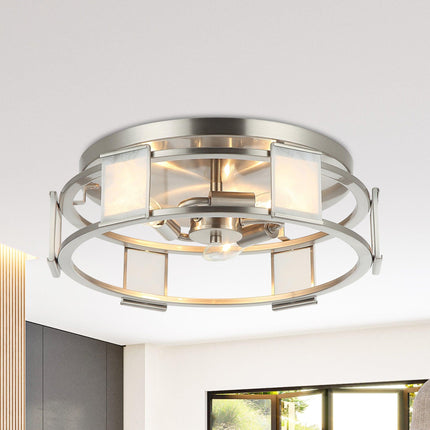 Industrial 15 Inch Satin Nickel 3-Light Flush Mount Ceiling Light Fixture Home Decor > Lighting > Ceiling Lights TriadCommerceInc