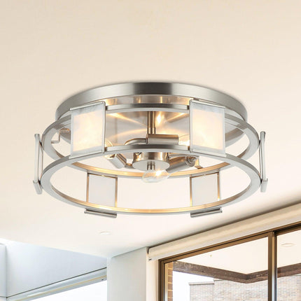 Industrial 15 Inch Satin Nickel 3-Light Flush Mount Ceiling Light Fixture Home Decor > Lighting > Ceiling Lights TriadCommerceInc