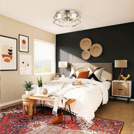 Industrial 15 Inch Satin Nickel 3-Light Flush Mount Ceiling Light Fixture Home Decor > Lighting > Ceiling Lights TriadCommerceInc