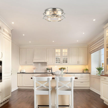 Industrial 15 Inch Satin Nickel 3-Light Flush Mount Ceiling Light Fixture Home Decor > Lighting > Ceiling Lights TriadCommerceInc