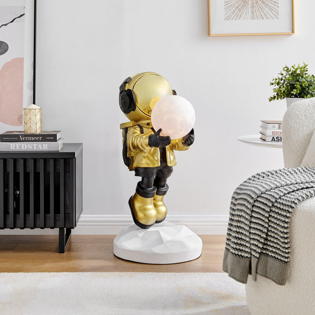 Hadfield takes the Moon // Lighted Astronaut- Sculpture // Black & Gold Sculpture TriadCommerceInc   