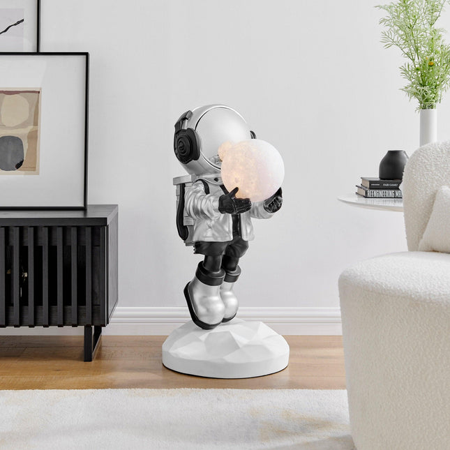 Hadfield takes the Moon // Lighted Astronaut- Sculpture // Black & Silver Sculpture TriadCommerceInc   