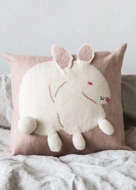 Bunny Rabbit Blush Wool Throw Pillow Pillows TriadCommerceInc
