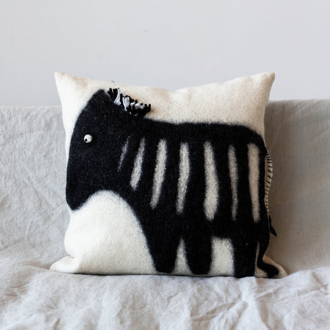 African Modern Boho Felted Decorative Pillow: Animal Zebra Jungle Wool Throw Pillow Pillows TriadCommerceInc
