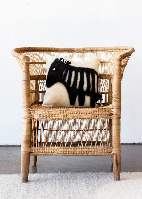 African Modern Boho Felted Decorative Pillow: Animal Zebra Jungle Wool Throw Pillow Pillows TriadCommerceInc