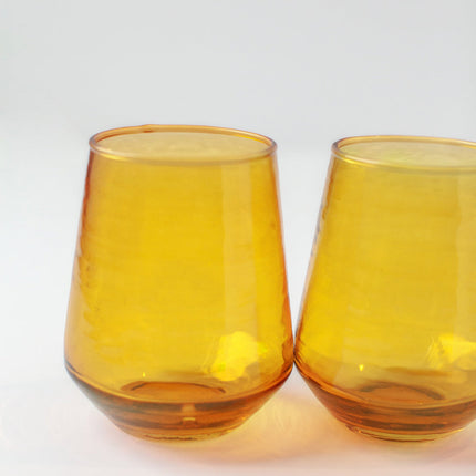 Pair of Hammered Glass Stemless Tumblers Kitchen & Dining TriadCommerceInc Amber