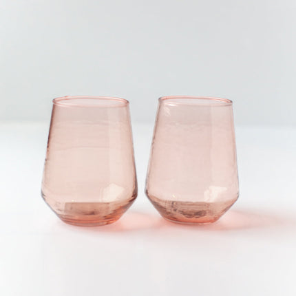 Pair of Hammered Glass Stemless Tumblers Kitchen & Dining TriadCommerceInc Blush