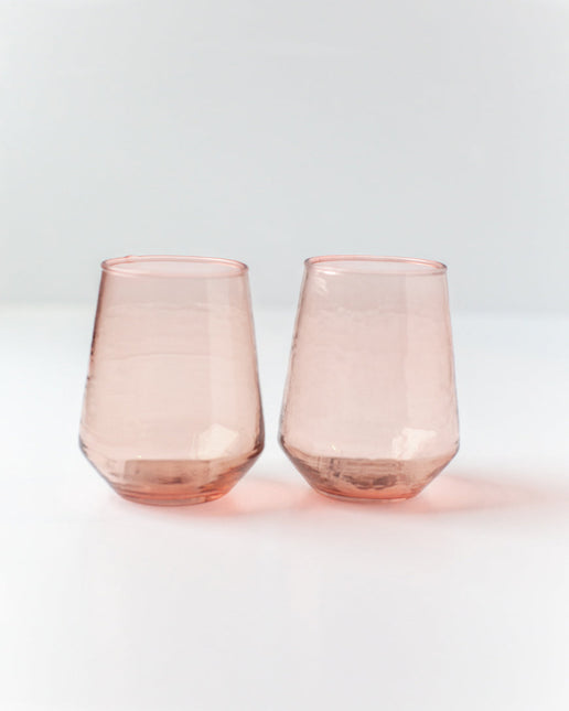 Pair of Hammered Glass Stemless Tumblers Kitchen & Dining TriadCommerceInc Blush