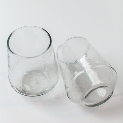 Pair of Hammered Glass Stemless Tumblers Kitchen & Dining TriadCommerceInc Clear