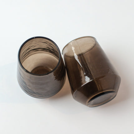 Pair of Hammered Glass Stemless Tumblers Kitchen & Dining TriadCommerceInc Smoke