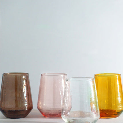 Pair of Hammered Glass Stemless Tumblers Kitchen & Dining TriadCommerceInc