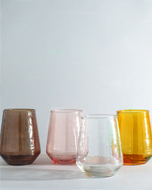 Pair of Hammered Glass Stemless Tumblers Kitchen & Dining TriadCommerceInc