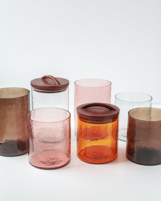 Hammered Glass Canisters with Wood Lid Kitchen & Dining TriadCommerceInc