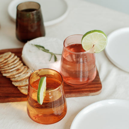 Pair of Hammered Glass Stemless Tumblers Kitchen & Dining TriadCommerceInc