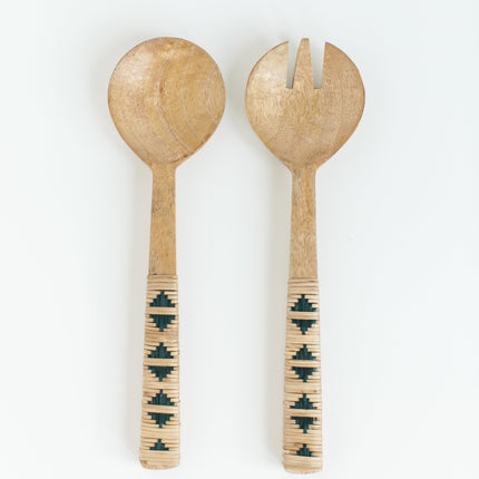 Geo Woven Mango Wood Salad Servers Serveware TriadCommerceInc