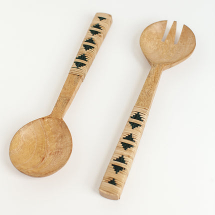 Geo Woven Mango Wood Salad Servers Serveware TriadCommerceInc