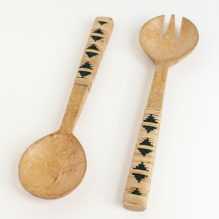 Geo Woven Mango Wood Salad Servers Serveware TriadCommerceInc