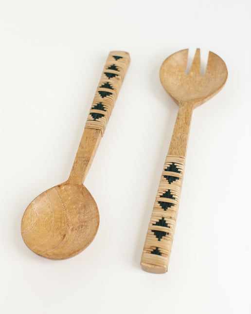 Geo Woven Mango Wood Salad Servers Serveware TriadCommerceInc