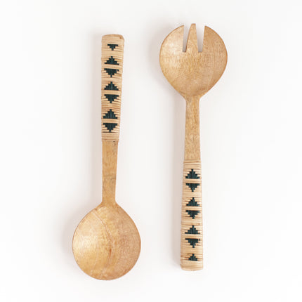 Geo Woven Mango Wood Salad Servers Serveware TriadCommerceInc