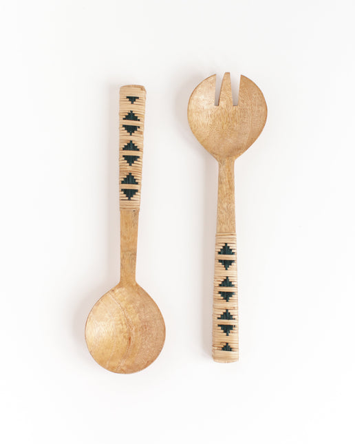 Geo Woven Mango Wood Salad Servers Serveware TriadCommerceInc