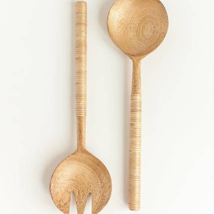 Thin Woven Mango Wood Salad Servers Serveware TriadCommerceInc