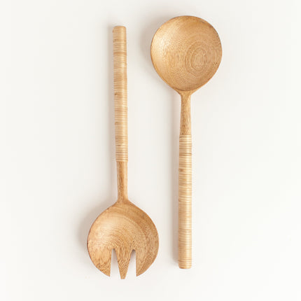 Thin Woven Mango Wood Salad Servers Serveware TriadCommerceInc