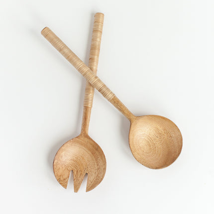 Thin Woven Mango Wood Salad Servers Serveware TriadCommerceInc