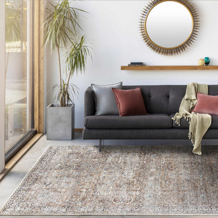 Tan Jill Vintage Washable Area Rug - Clearance Rugs TriadCommerceInc