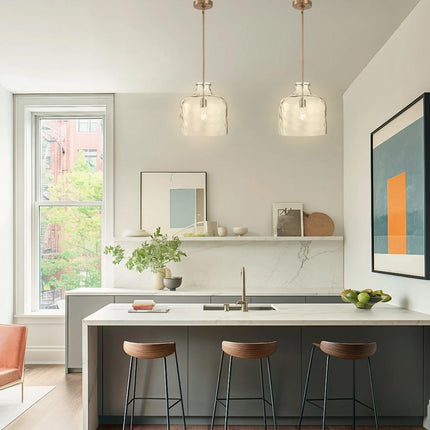 Kara Farmhouse 1-Light Textured Glass Nickel Pendant Light 吊灯 TriadCommerceInc