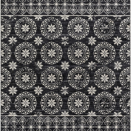 Kahraman Black&White Floral Washable Area Rug Rugs TriadCommerceInc