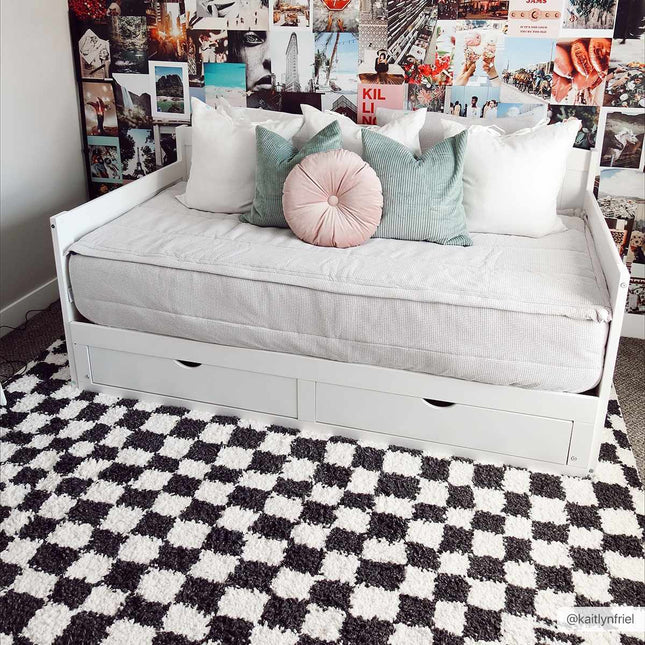 Kieu Black & White Checkered Shag Rug Rugs TriadCommerceInc