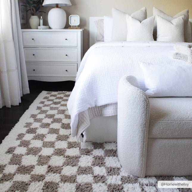 Kieu Light Gray & Taupe Checkered Area Rug Rugs TriadCommerceInc