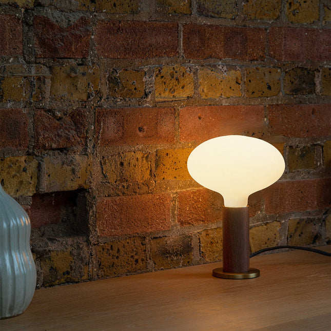 Knuckle Table Lamp in Walnut + Oval Dim to Warm Table Lamps TriadCommerceInc
