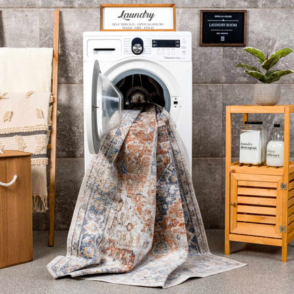 Akram Gray & Orange Washable Area Rug - Clearance Rugs TriadCommerceInc