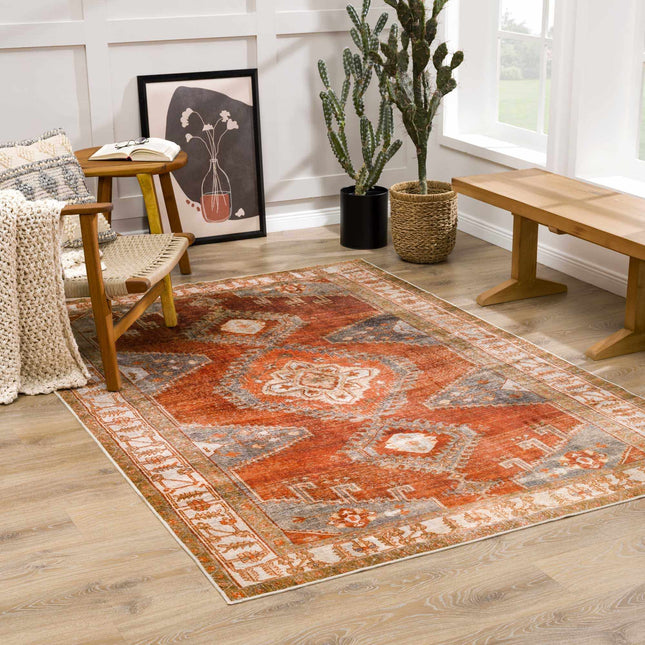 Kullar Orange Washable Area Rug Rugs TriadCommerceInc