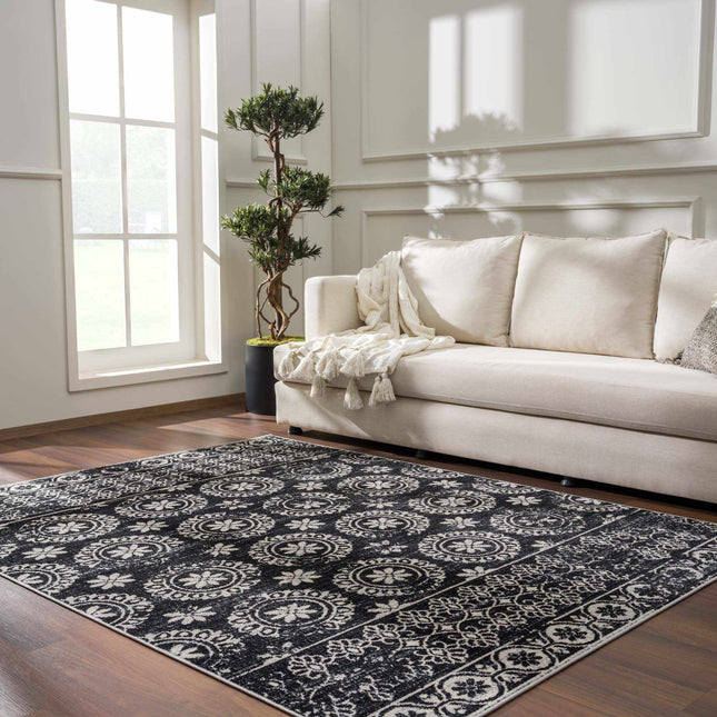 Kahraman Black&White Floral Washable Area Rug Rugs TriadCommerceInc