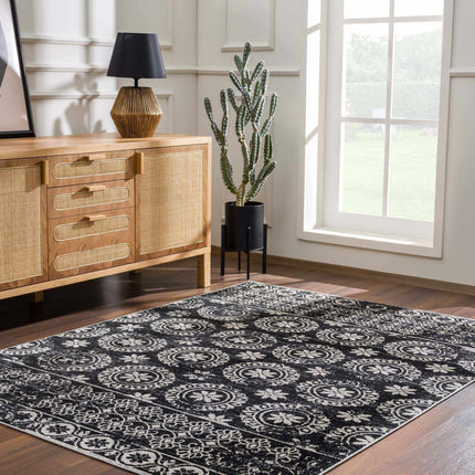 Kahraman Black&White Floral Washable Area Rug Rugs TriadCommerceInc