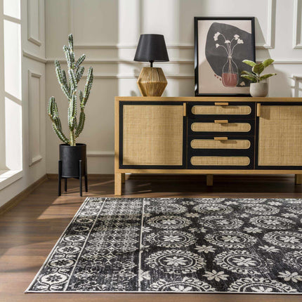 Kahraman Black&White Floral Washable Area Rug Rugs TriadCommerceInc