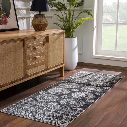 Kahraman Black&White Floral Washable Area Rug Rugs TriadCommerceInc